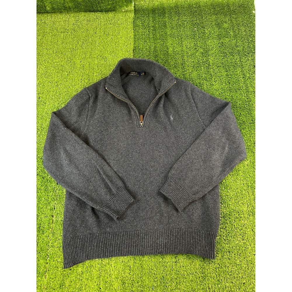 Polo Ralph Lauren Mens Heathered Blue Quarter Zip Pullover Sweater Large LG